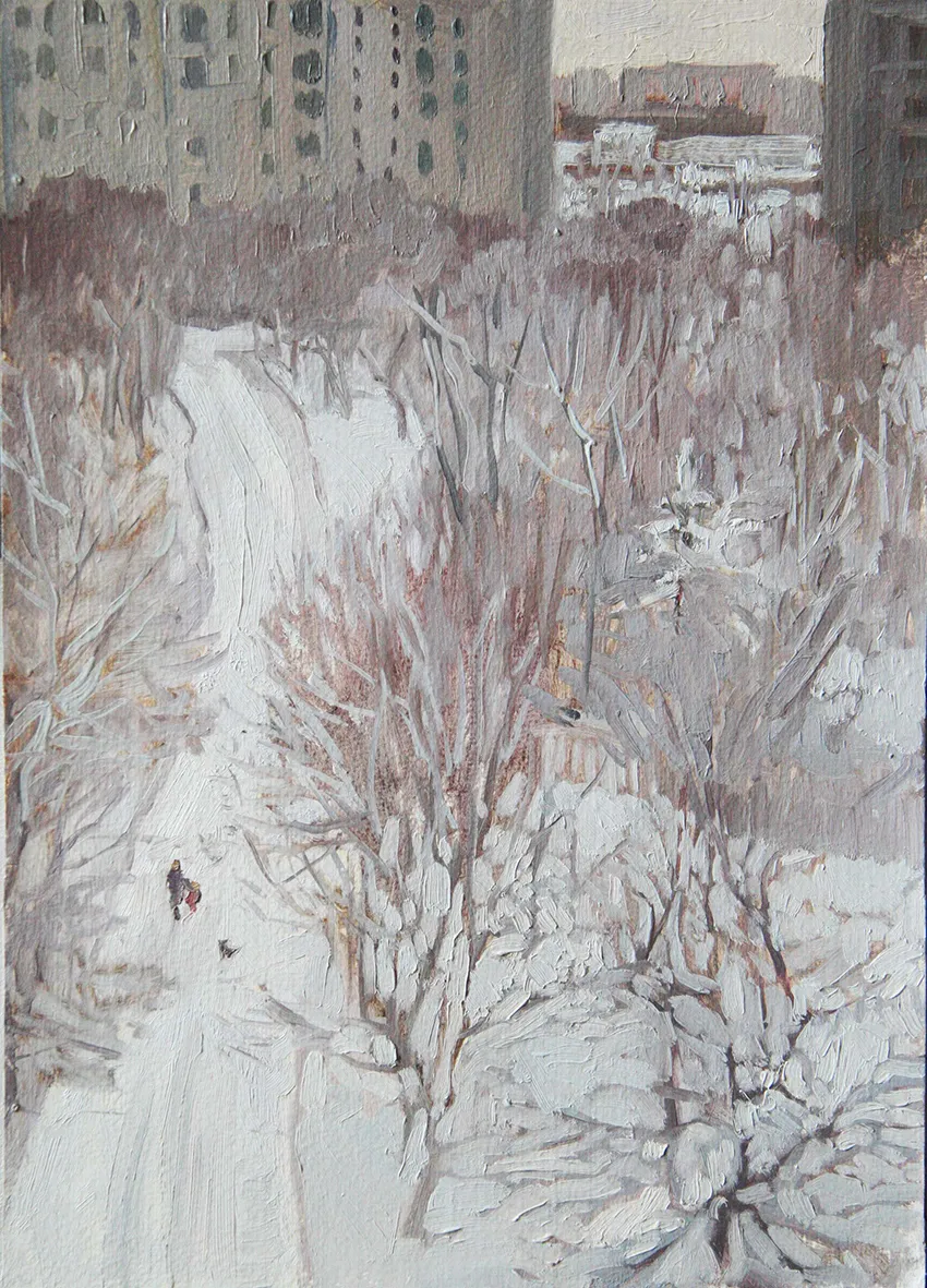 Обычный дворик. Зима. Этюд